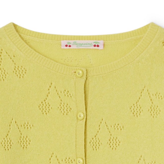 CARDIGAN WITH OPENWORK CHERRIES FOR GIRLS ACID YELLOW