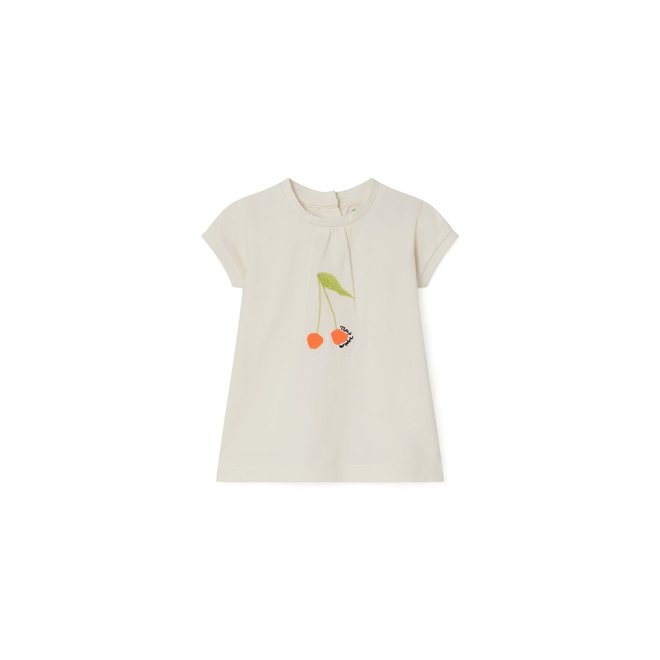 T-shirt with cherry embroidery for baby milk white