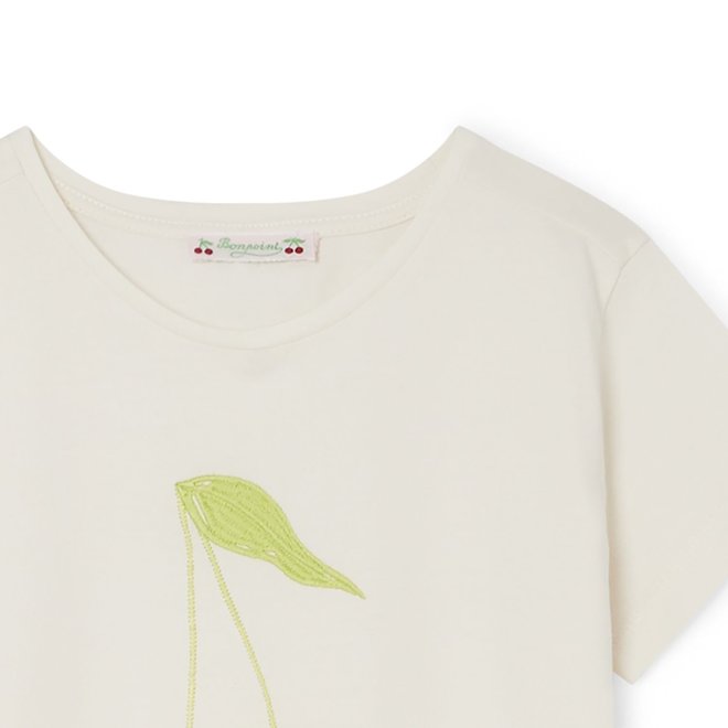 T-shirt with embroidered cherry for girls milk white