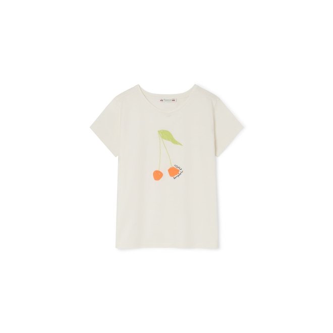 T-shirt with embroidered cherry for girls milk white