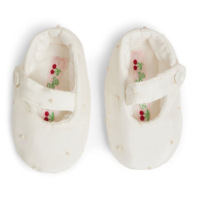 Embroidered silk booties for baby milk white