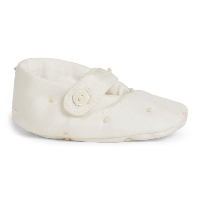 Embroidered silk booties for baby milk white