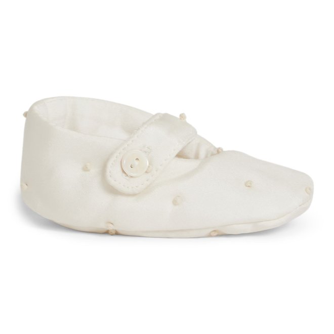 Embroidered silk booties for baby milk white