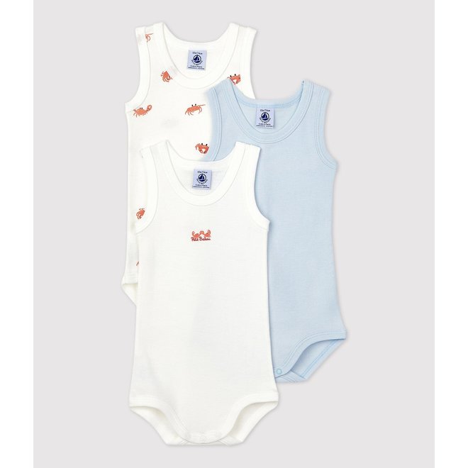 SLEEVELESS COTTON BODYSUITS CRAB - 3-PACK