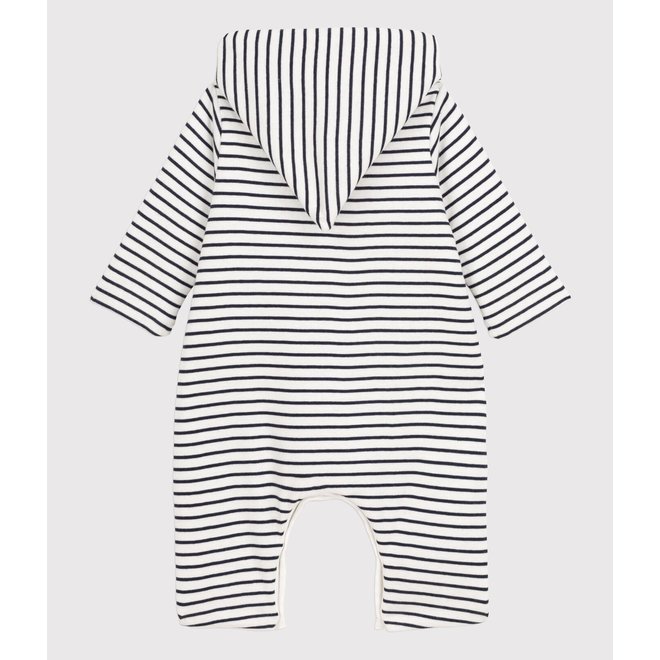 BABIES' HOODED SAILOR STRIPED COTTON JUMPSUIT