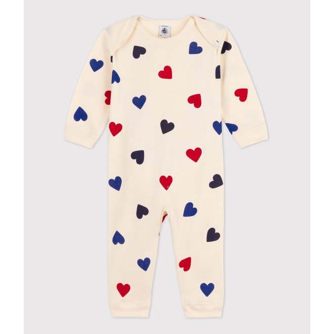 BABIES' HEART PATTERNED FOOTLESS COTTON SLEEPSUIT