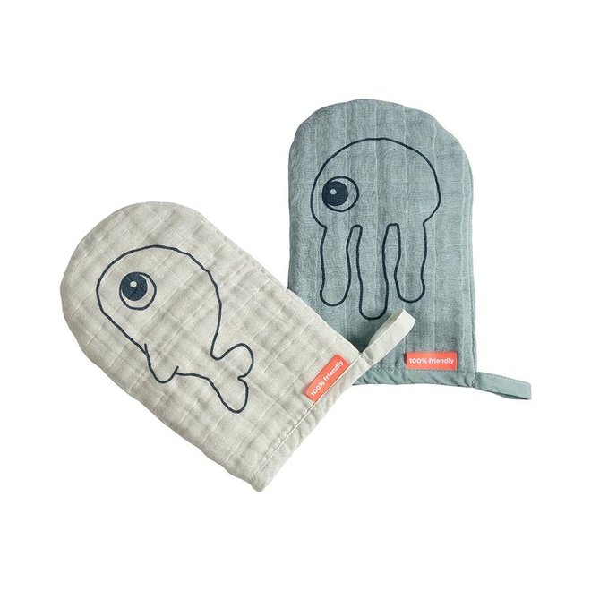Done by Deer - Wash Cloth 2-pack Sea Friends Blue