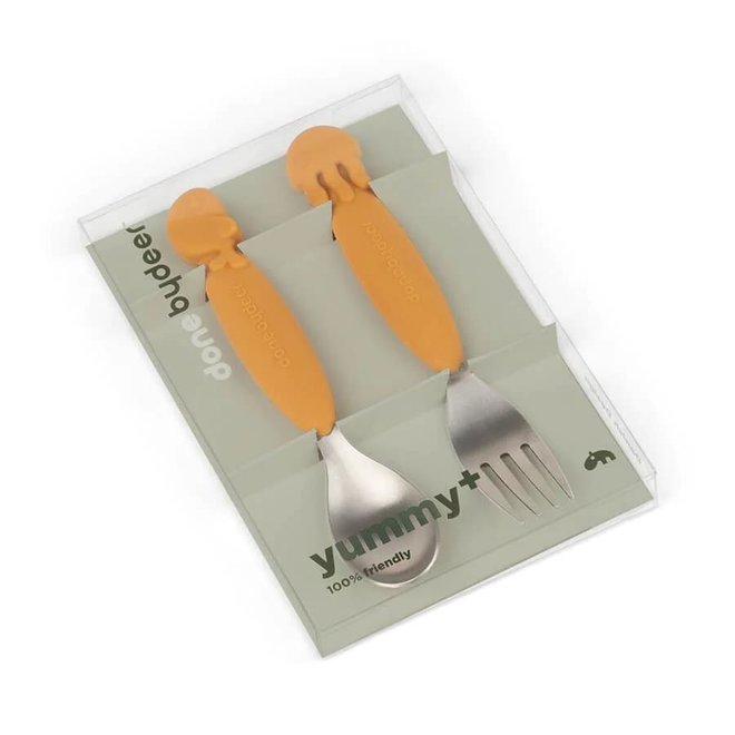 Done by Deer - YummyPlus spoon & fork set Sea friends Mustard