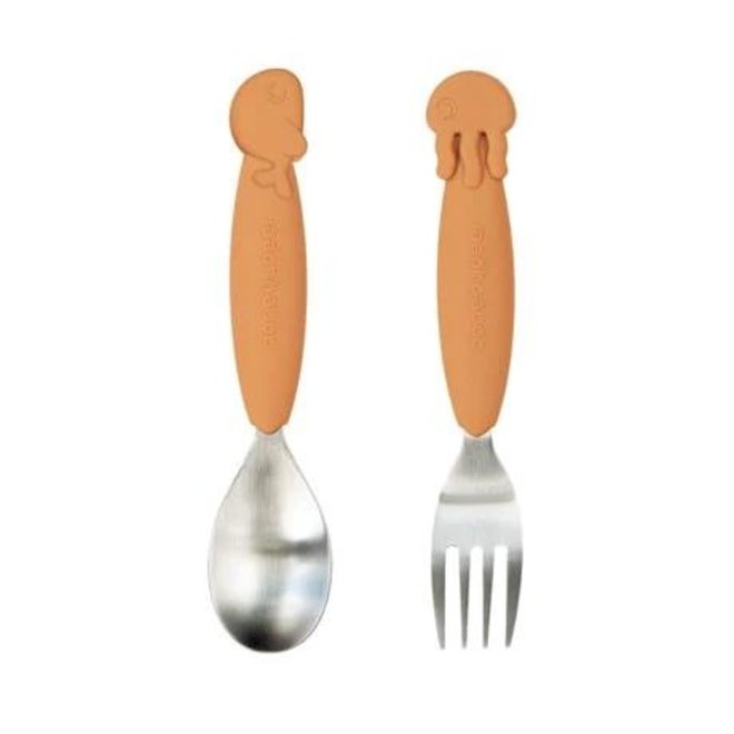 Done by Deer - YummyPlus spoon & fork set Sea friends Mustard