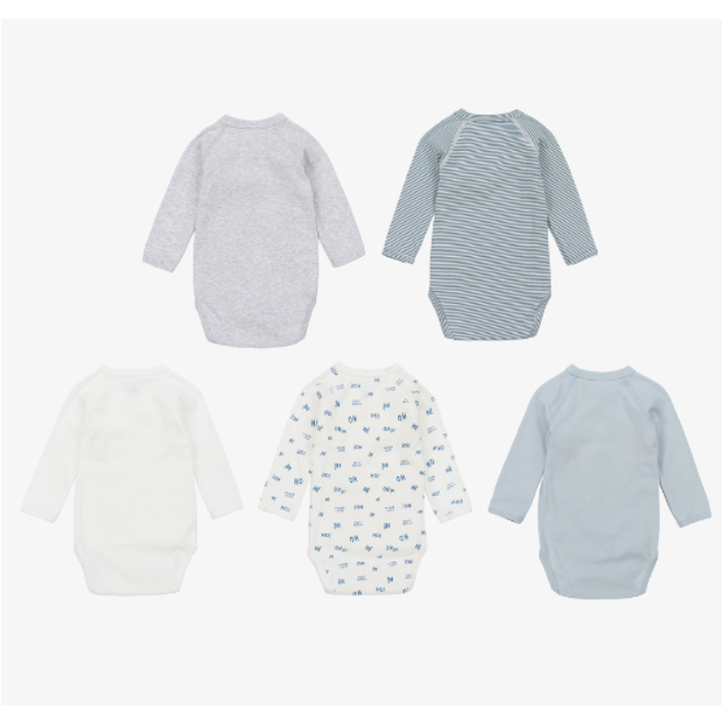 BABIES' LONG-SLEEVED COTTON BODYSUITS - 5-PACK HE HO