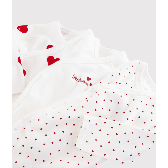 BABIES' LONG-SLEEVED WRAPOVER RED HEART ORGANIC COTTON BODYSUITS - 3-PACK