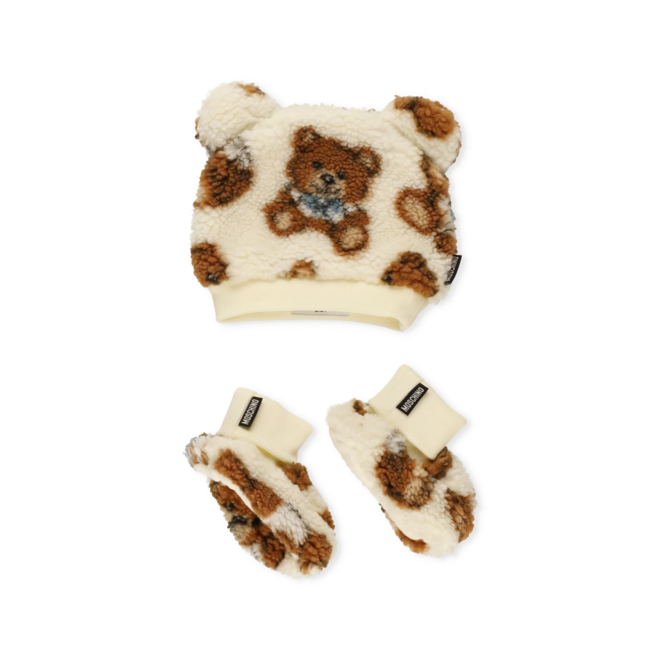 BABY FUZZY BEAR ALLOVER HAT AND BOOTIES WITH FIGT BOX - Moda Kids