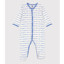 PATTERNED KNIT COTTON SLEEPSUIT MARSHMALLOW white/PERSE blue