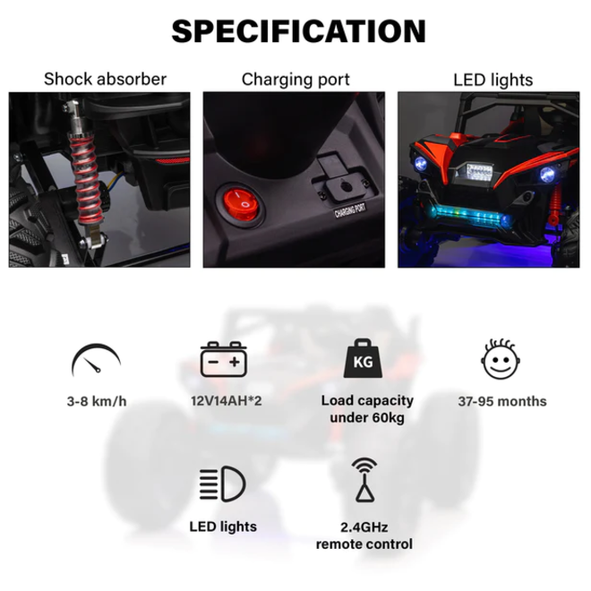 UTV with Removable Canopy, Remote Control and Colorful Lights 2 Seater 24V White