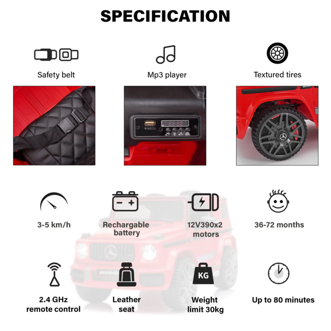Mercedes-Benz AMG G63 with Remote Control and Leather Seat 12V Licensed Red
