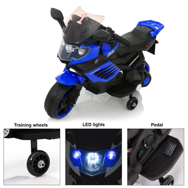 Kids Motorcycle with Training Wheels, Realistic Lights and Sound 6V Green