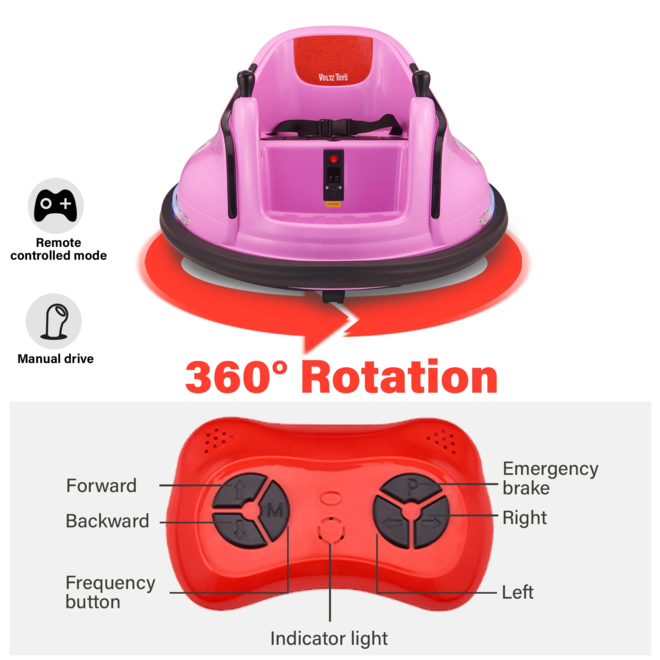 Kids Bumper Car 360° Rotation with Remote Control 12V Purple