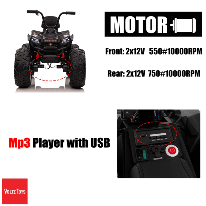 Realistic Off-Road ATV with Throttle, Brake Pedal and Rubber Tires 12V 4x4 White