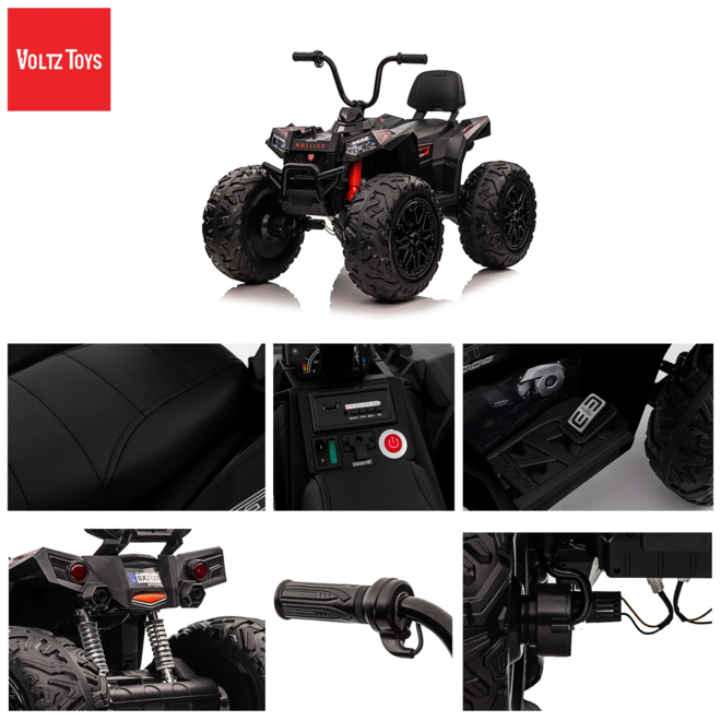 Realistic Off-Road Monster ATV with Throttle, Brake Pedal and Rubber Tires 24V 4x4 Black