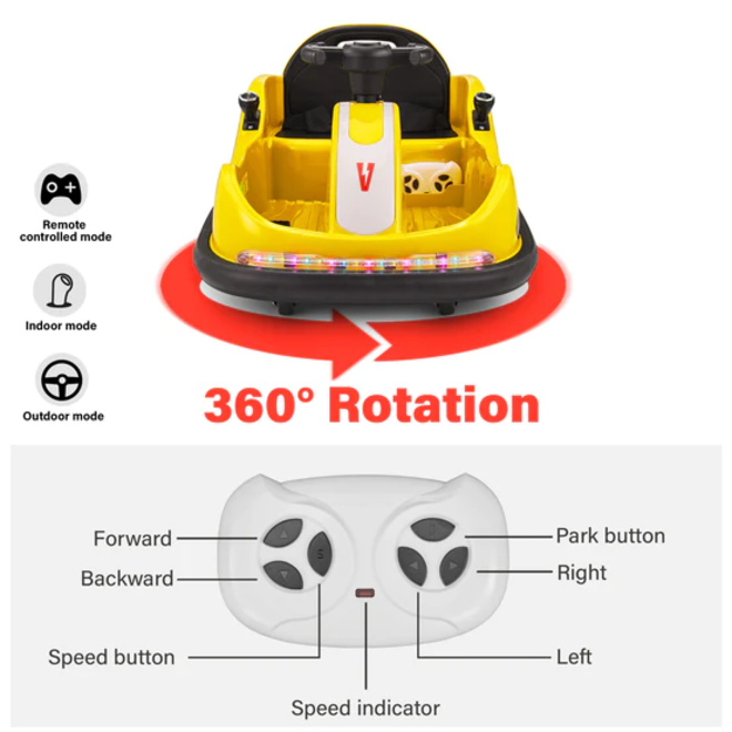 Kids Bumper Car 360° Rotation for Indoor and Outdoor 12V Voltz Toys Yellow