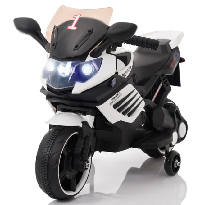 Kids Motorcycle with Training Wheels, Realistic Lights and Sound 6V White