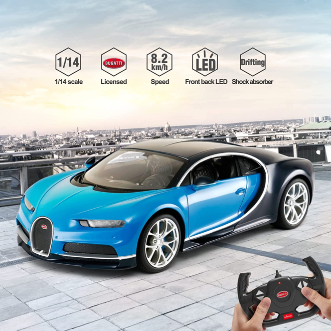 Bugatti Chiron Remote Control Car with Working Lights Rastar 1:14 Licensed Toy