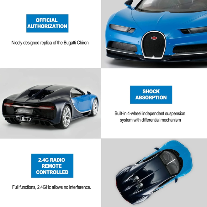 Bugatti Chiron Remote Control Car with Working Lights Rastar 1:14 Licensed Toy