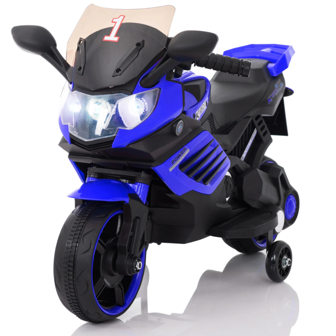 Kids Motorcycle with Training Wheels, Realistic Lights and Sound 6V Blue