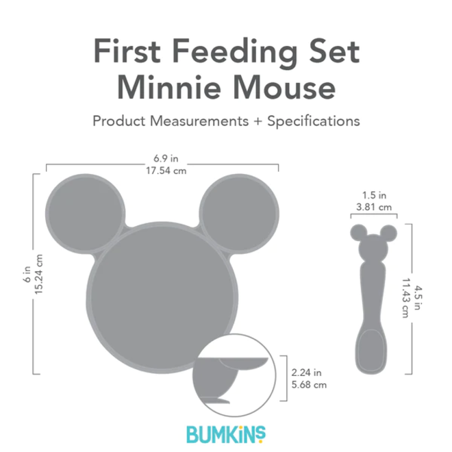 Bumkins Silicone First Feeding Set W/ Lid & Spoon -Minnie M