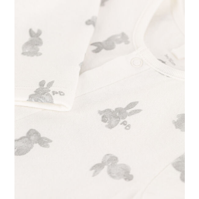 BABIES' LONG-SLEEVED COTTON BODYSUIT WITH GRAY RABBIT