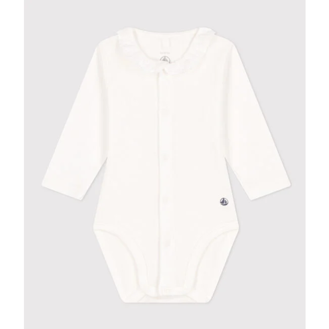 BABIES' LONG-SLEEVED COTTON BODYSUIT WITH RUFFLE COLLAR