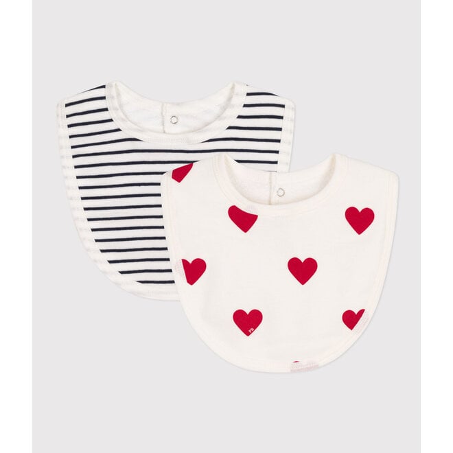 PACK OF 2 COTTON BABY BIBS RED HEARTS