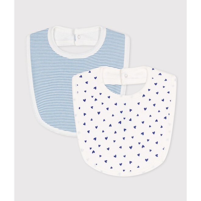 PACK OF 2 COTTON BABY BIBS BLUE HEARTS