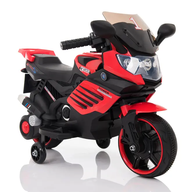 Kids Motorcycle with Training Wheels, Realistic Lights and Sound 6V Red