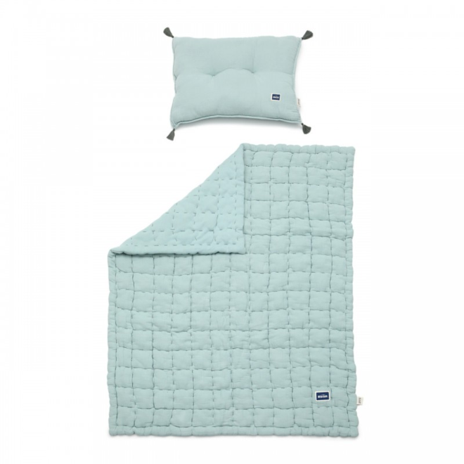 BISCUIT COLLECTION - MUSLIN 100% COTTON QUILTED BEDDING SET "L" 105x125 cm - MINT