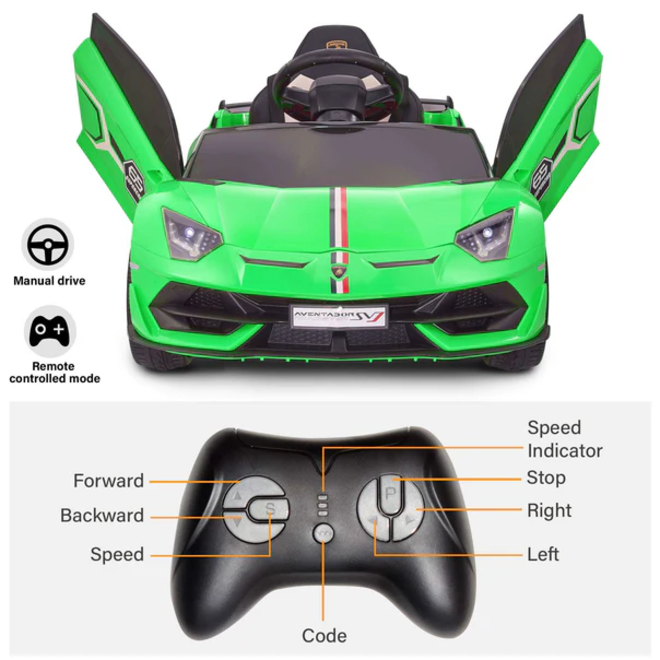 Lamborghini Aventador SVJ with Custom Stickers and Remote Control 12V Green