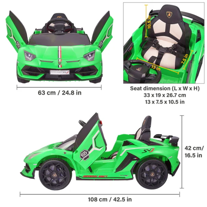 Lamborghini Aventador SVJ with Custom Stickers and Remote Control 12V Green