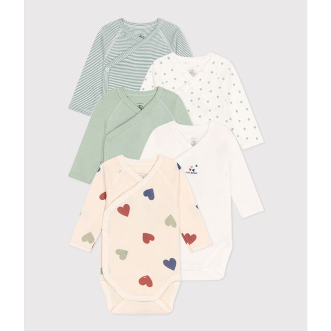 Babies' long-sleeved wrapover c cotton bodysuits - 5-Pack