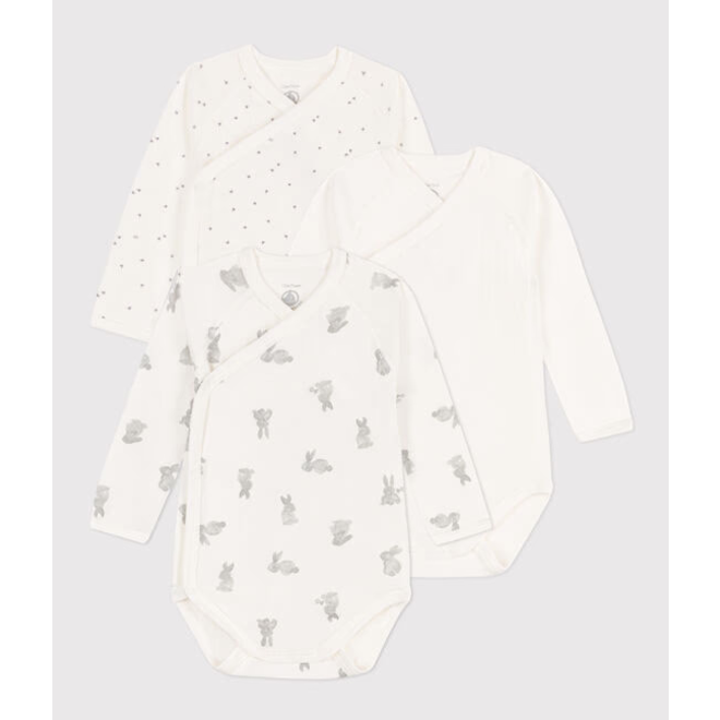 Long-sleeved wrapover rabbit themed cotton bodysuits - Pack of 3