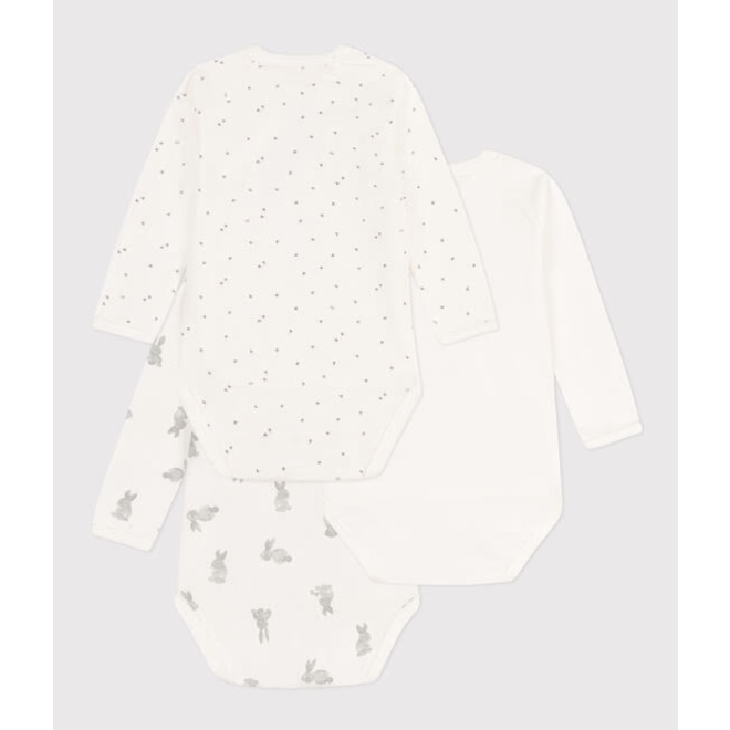 Long-sleeved wrapover rabbit themed cotton bodysuits - Pack of 3