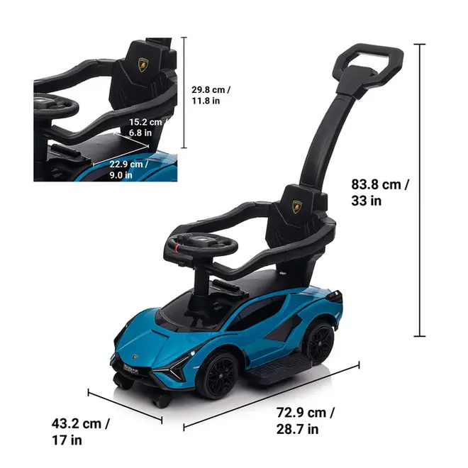 Lamborghini SIAN Push Pedal Ride On Car Baby Walker with Music and Lights, Licensed Orange