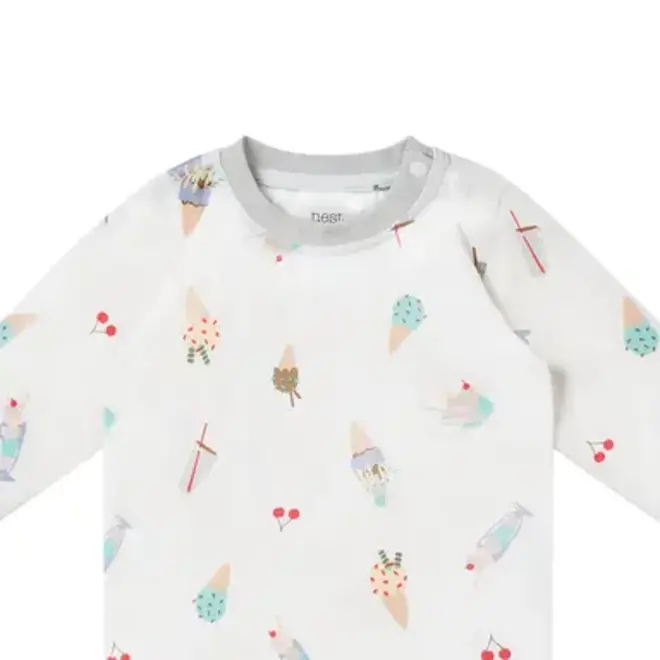 Two-Piece Long Sleeve PJ Set (Bamboo Jersey) - Ice Cream Summer