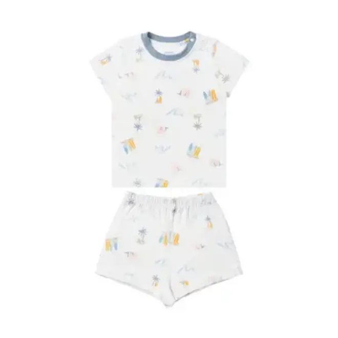 Short Sleeve Two-Piece PJ Set (Bamboo Jersey) - Pastel Waves