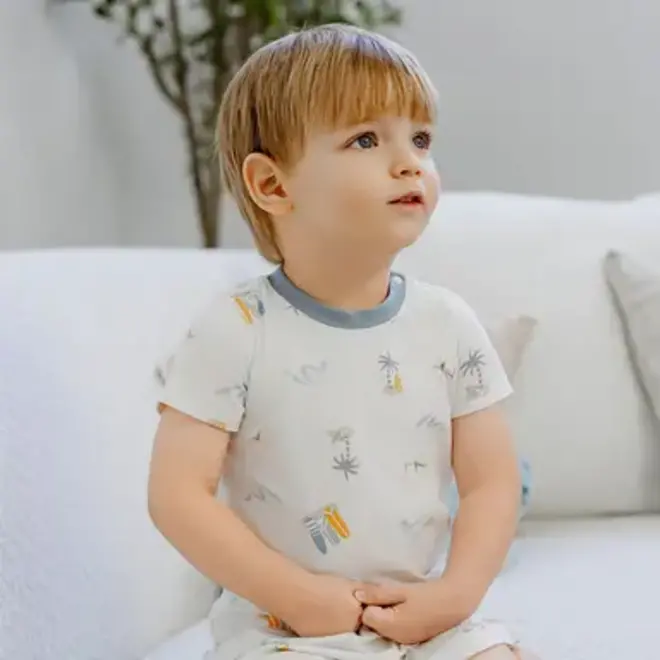 Short Sleeve Two-Piece PJ Set (Bamboo Jersey) - Pastel Waves
