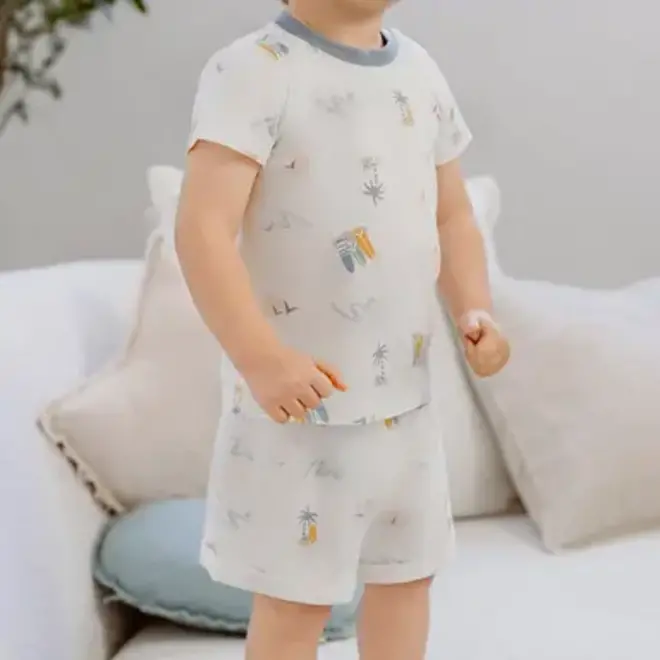 Short Sleeve Two-Piece PJ Set (Bamboo Jersey) - Pastel Waves