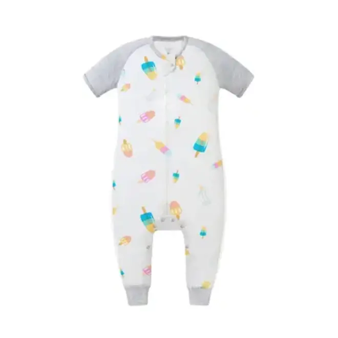 Raglan Short Sleeve Footed Sleep Bag 0.6 TOG (Bamboo Pima) - Summer Pops