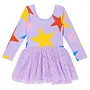 GIRL LS MULTICOLOR STARS DRESS WITH TULLE SKIRT