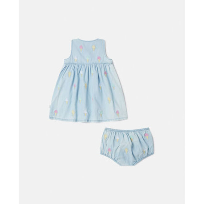 BABY GIRL CHAMBRAY DRESS WITH ICE CREAM EMBRO