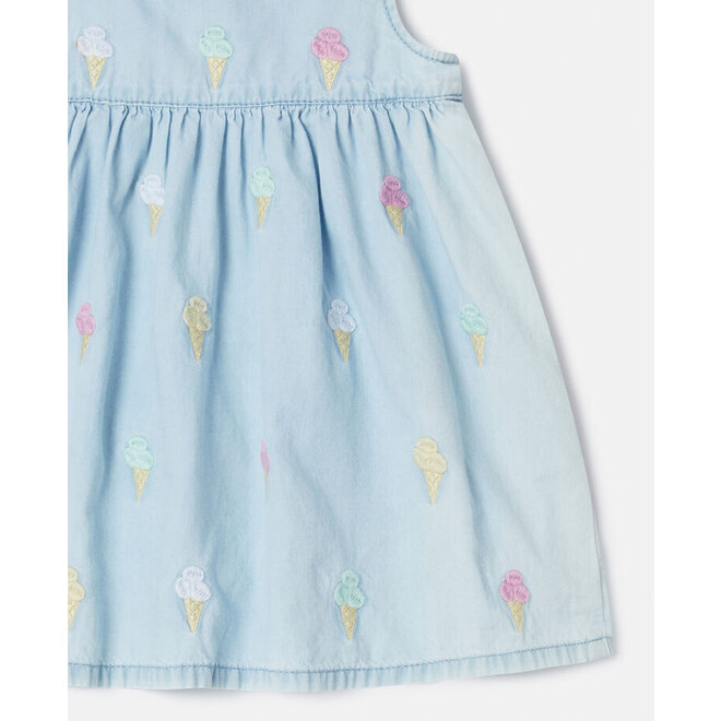 BABY GIRL CHAMBRAY DRESS WITH ICE CREAM EMBRO