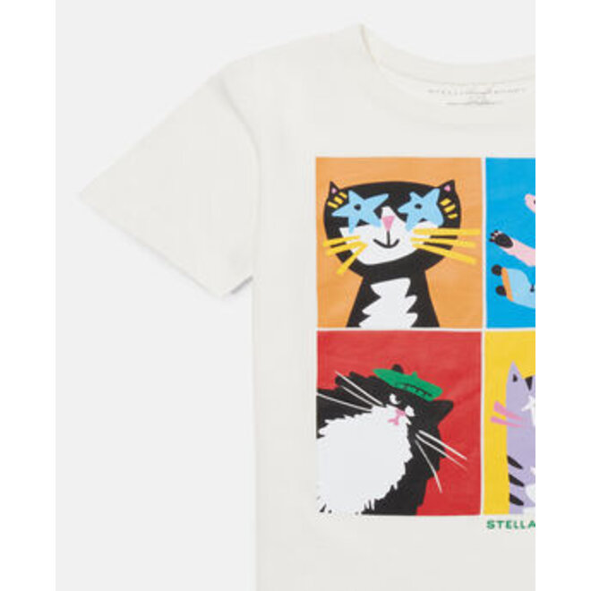 GIRL SS T-SHIRT WITH FOUR CATS PRINT